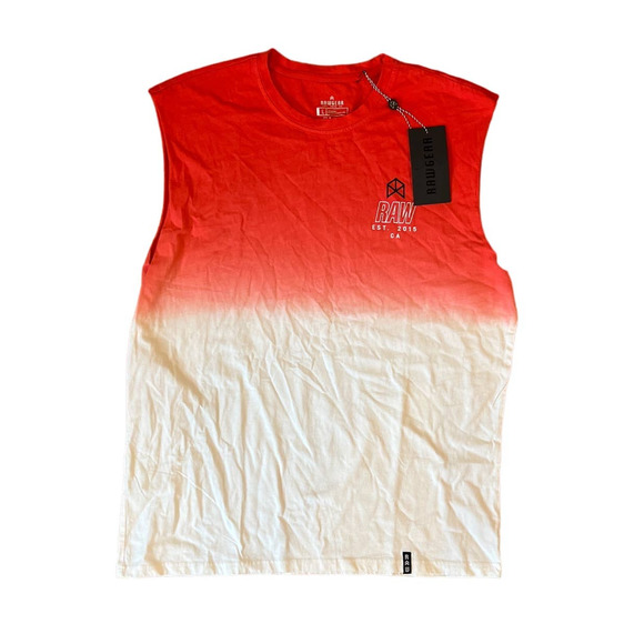 Mens RAWGEAR Orange &‎ White Athletic Workout Tank Top Gym sz Large  NWT - Picture 1 of 4